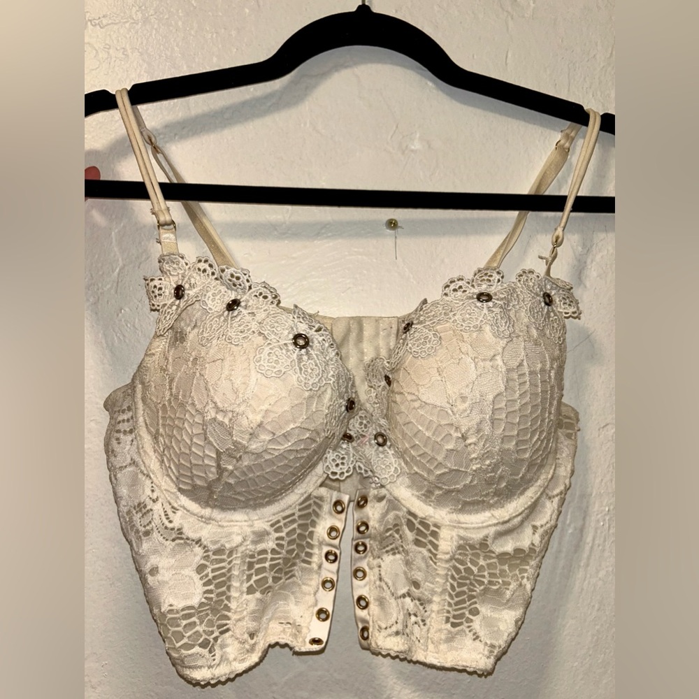 Ivory Lace Bustier / Longline Bra with Front Closure